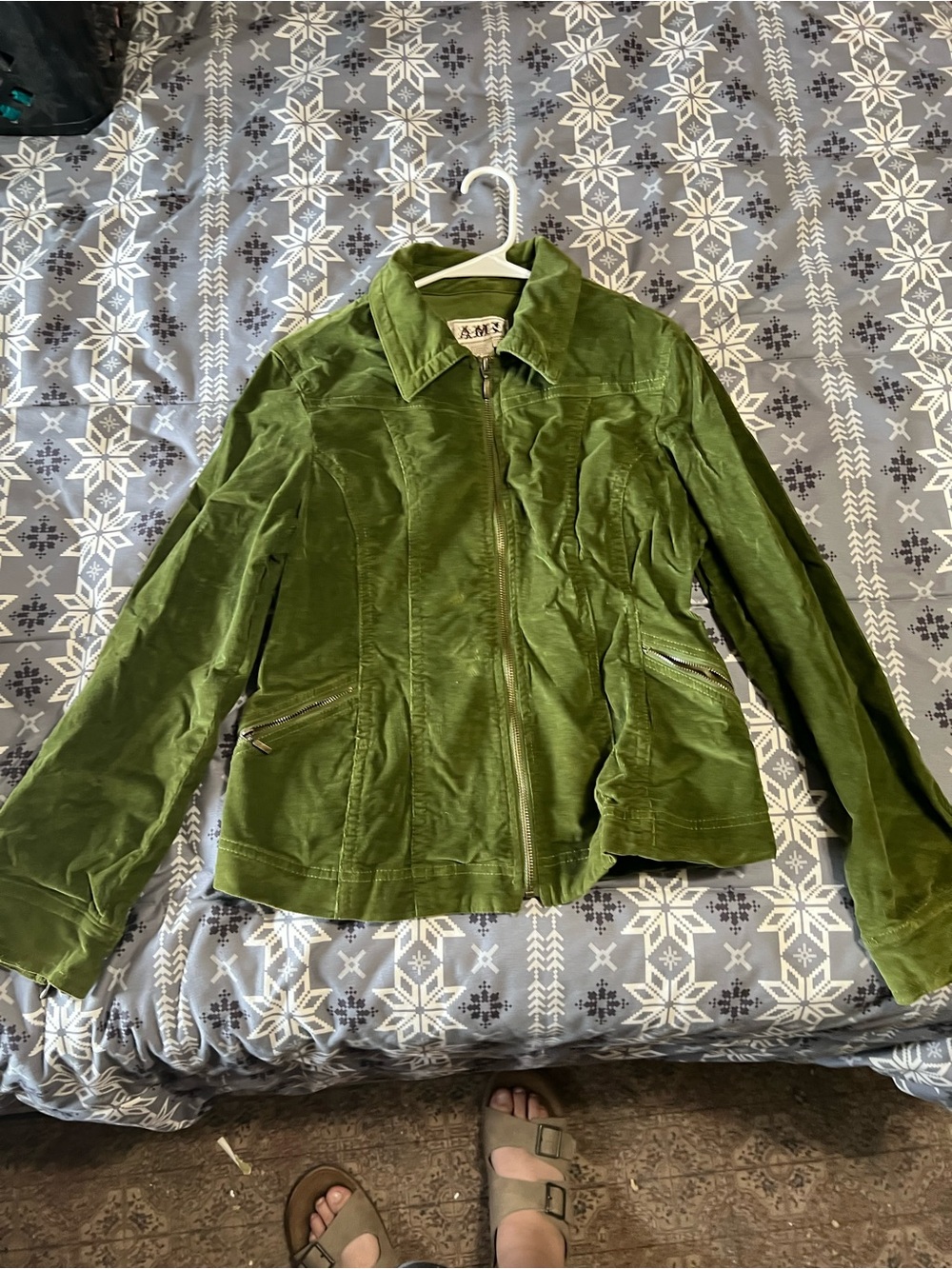 Ami Olive Green corduroy Zip-Front Jean Jacket